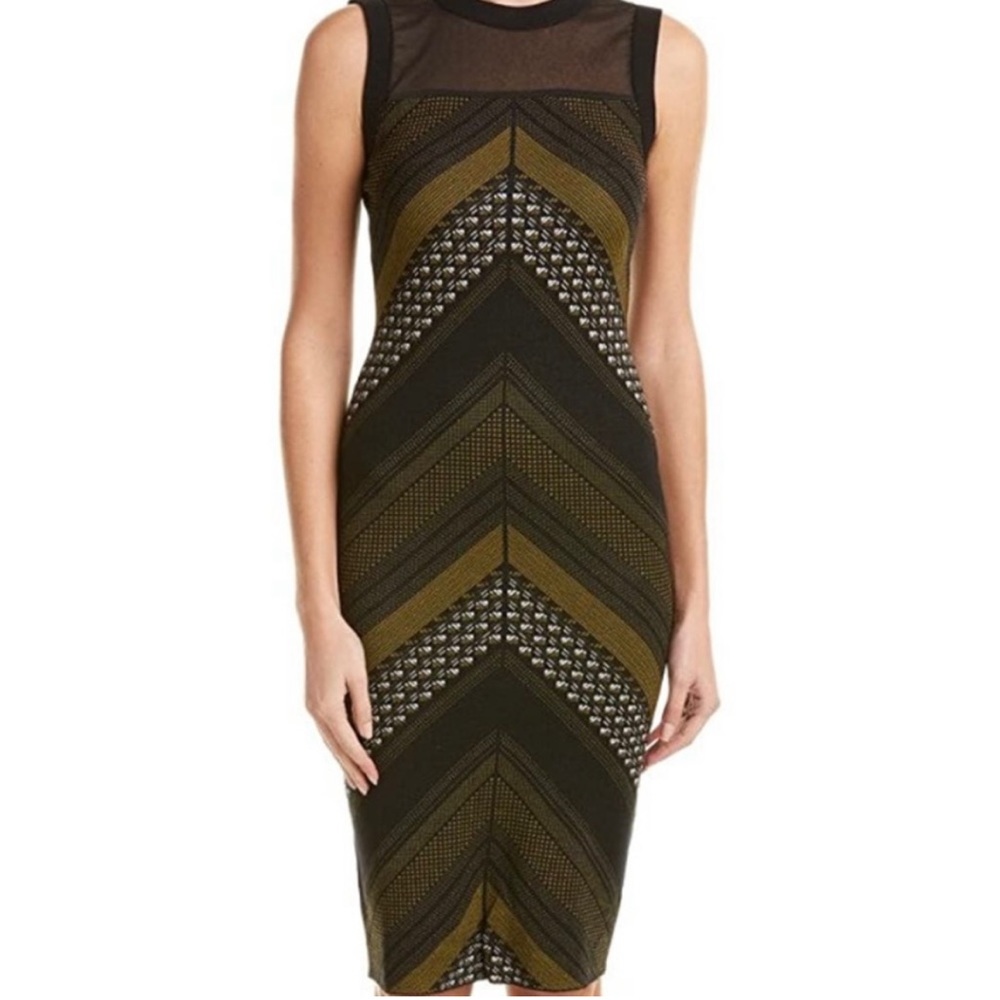 Rachel Roy Green & Black Sleeveless Knit Midi Dress